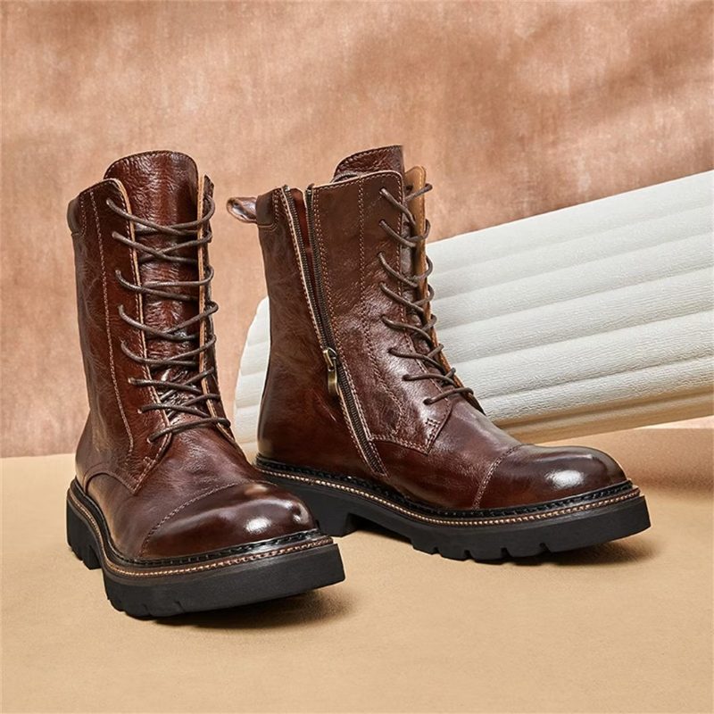 Herrstövlar Fårskinn Chic Vintage Zipper Ankel Boots - Brun