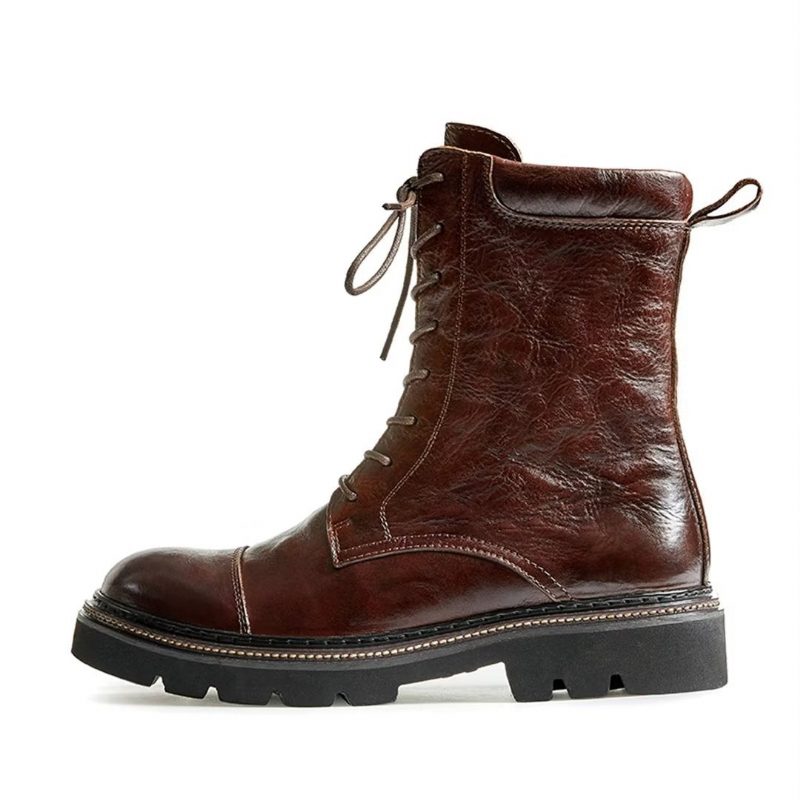 Herrstövlar Fårskinn Chic Vintage Zipper Ankel Boots - Brun