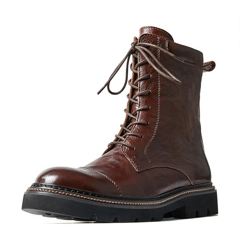 Herrstövlar Fårskinn Chic Vintage Zipper Ankel Boots - Brun