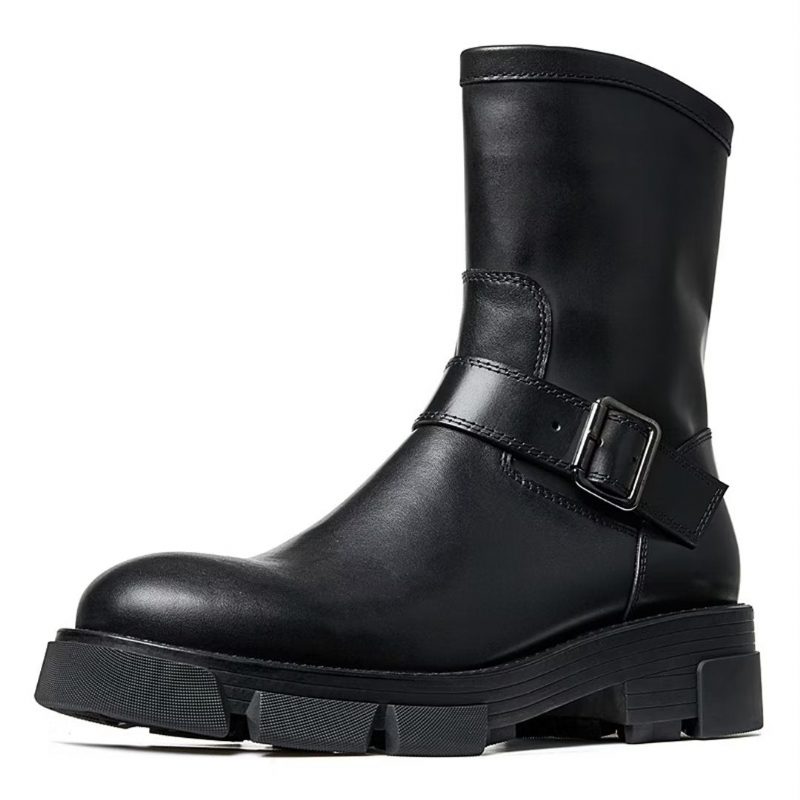 Herrstövlar Fårskinn Chic Vintage Zipper Classic Ankel Boots - Svart