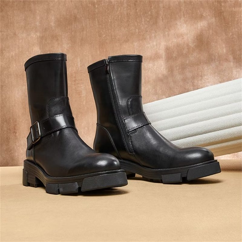 Herrstövlar Fårskinn Chic Vintage Zipper Classic Ankel Boots - Svart