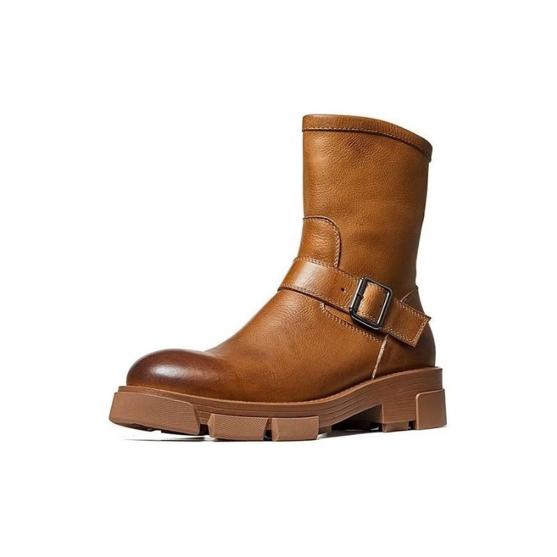 Herrstövlar Fårskinn Chic Vintage Zipper Classic Ankel Boots - Brun