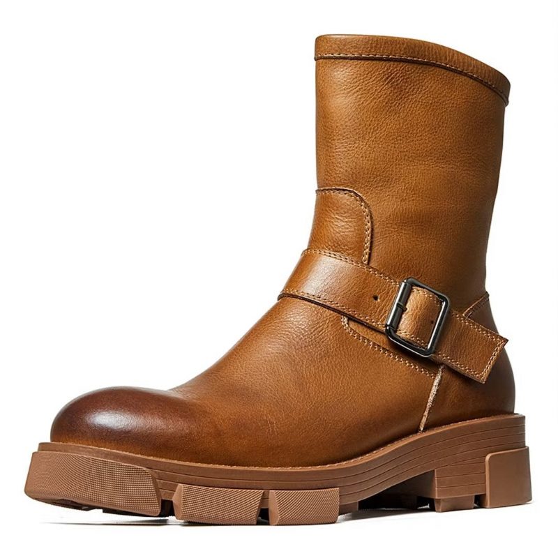 Herrstövlar Fårskinn Chic Vintage Zipper Classic Ankel Boots - Brun