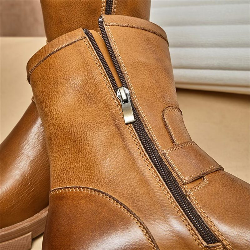 Herrstövlar Fårskinn Chic Vintage Zipper Classic Ankel Boots - Brun