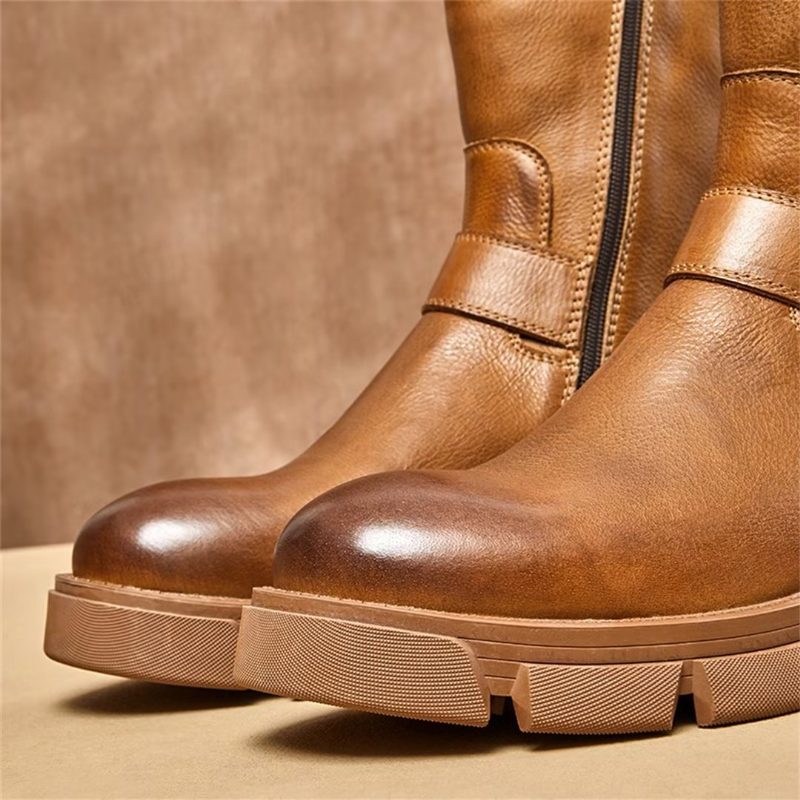 Herrstövlar Fårskinn Chic Vintage Zipper Classic Ankel Boots - Brun