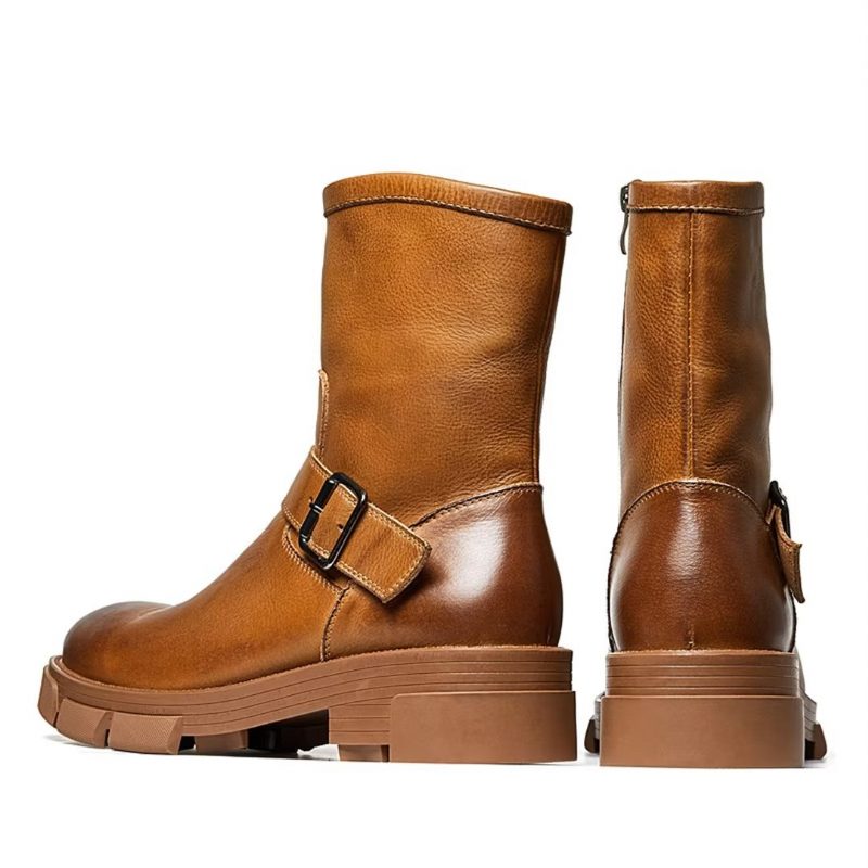 Herrstövlar Fårskinn Chic Vintage Zipper Classic Ankel Boots - Brun