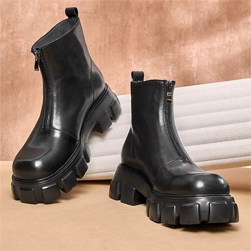 Herrstövlar Fårskinn Chic Zipper Vintage Martin Boots - Svart