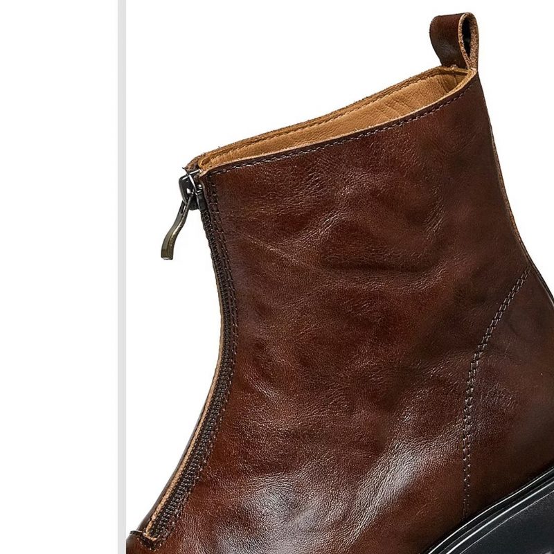 Herrstövlar Fårskinn Chic Zipper Vintage Martin Boots - Brun