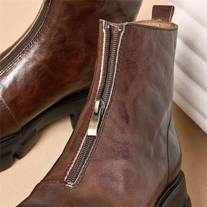 Herrstövlar Fårskinn Chic Zipper Vintage Martin Boots - Brun