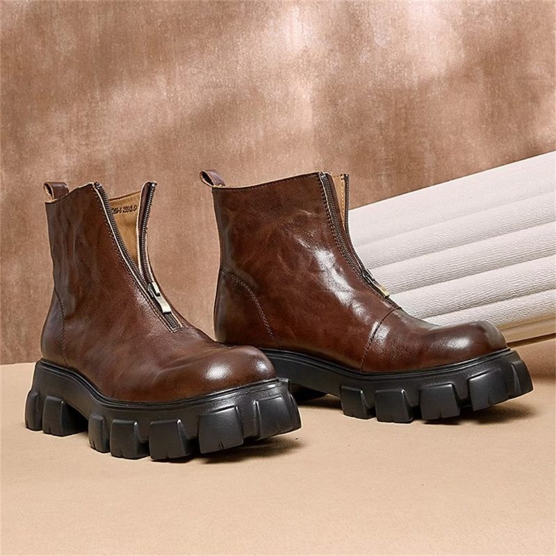 Herrstövlar Fårskinn Chic Zipper Vintage Martin Boots - Brun