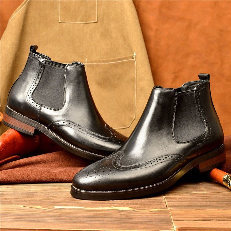 Herrstövlar Flat Slip On Designer Ankel Boots - Svart