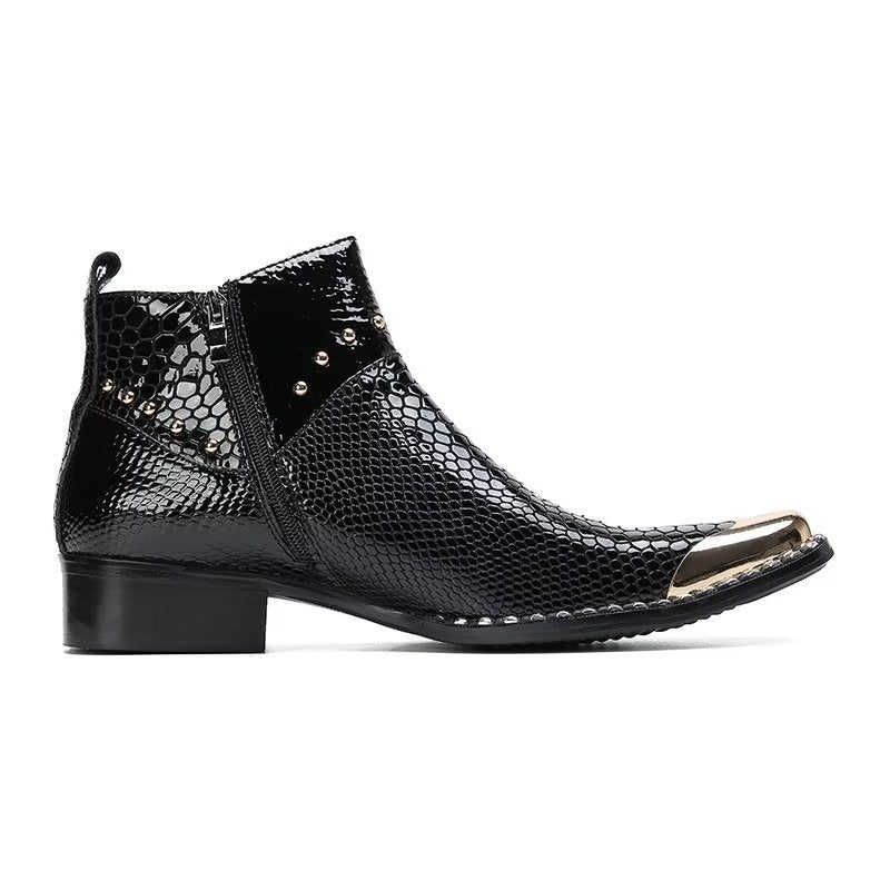 Herrstövlar I Äkta Läder Croc Texture Dress Boots - Svart