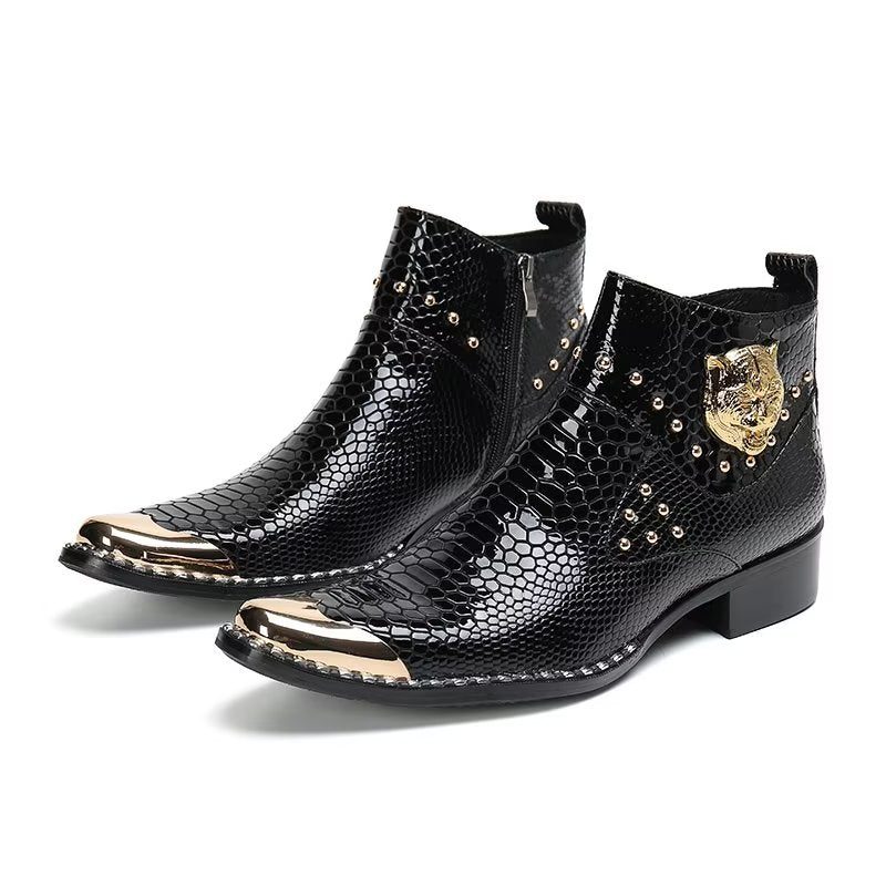 Herrstövlar I Äkta Läder Croc Texture Dress Boots - Svart