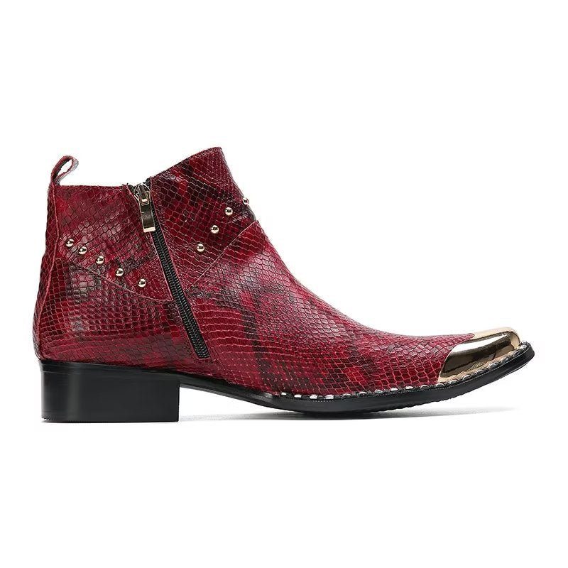 Herrstövlar I Äkta Läder Croc Texture Dress Boots - Rött