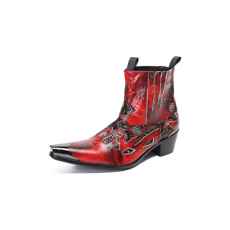 Herrstövlar I Äkta Läder Exotic Texture Dress Boots - Röd