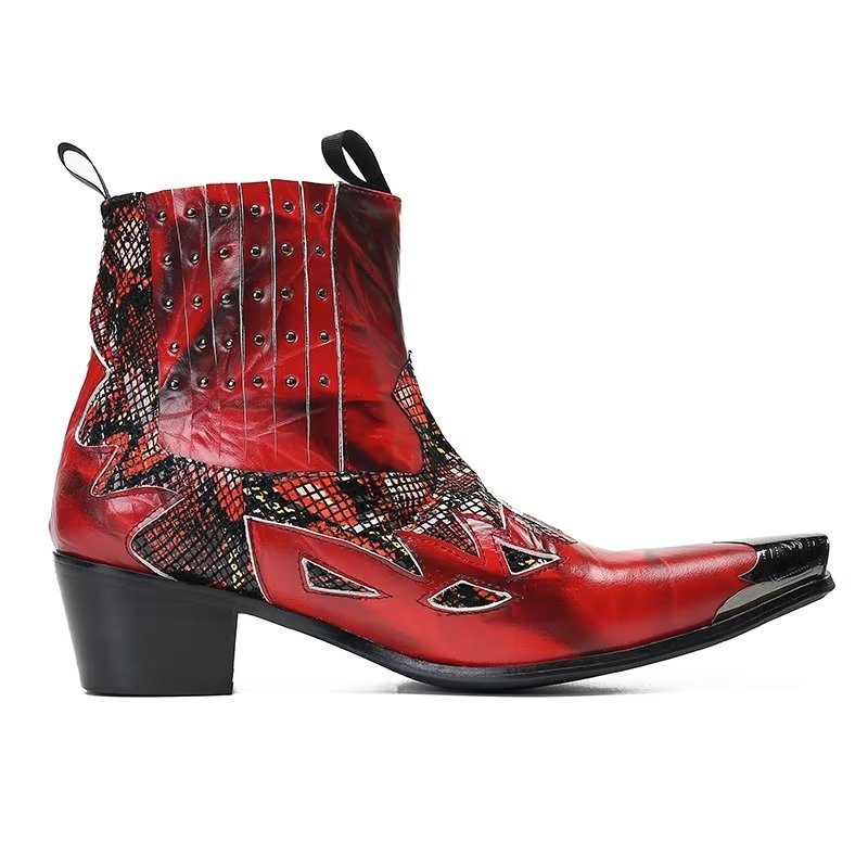 Herrstövlar I Äkta Läder Exotic Texture Dress Boots - Röd