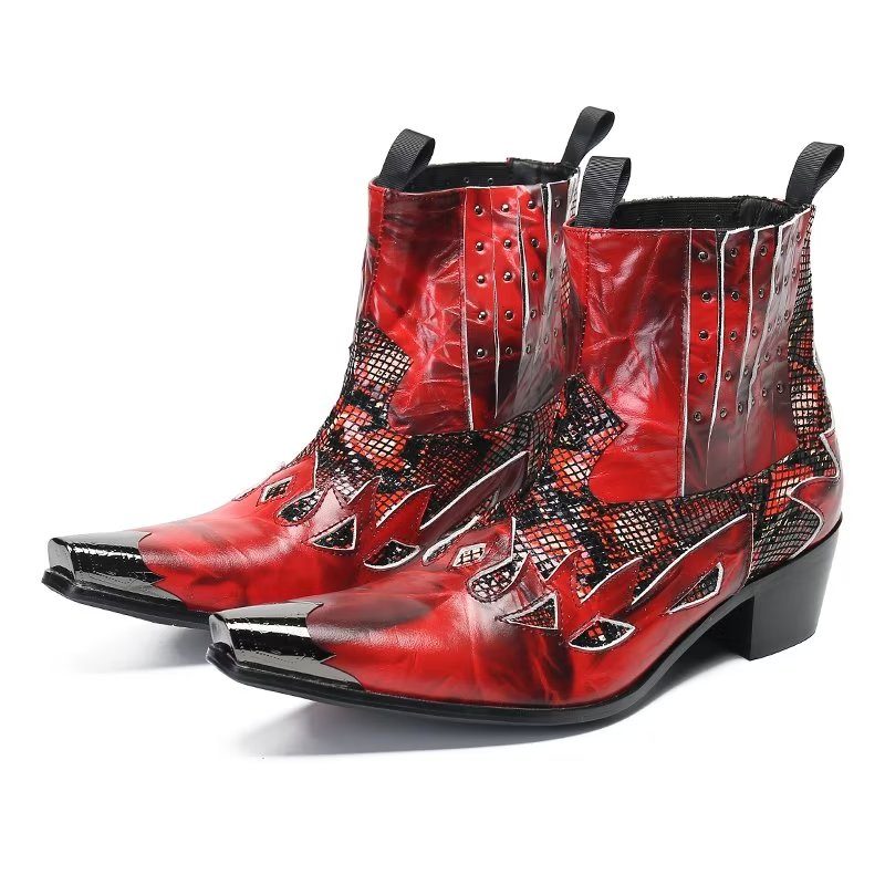 Herrstövlar I Äkta Läder Exotic Texture Dress Boots - Röd