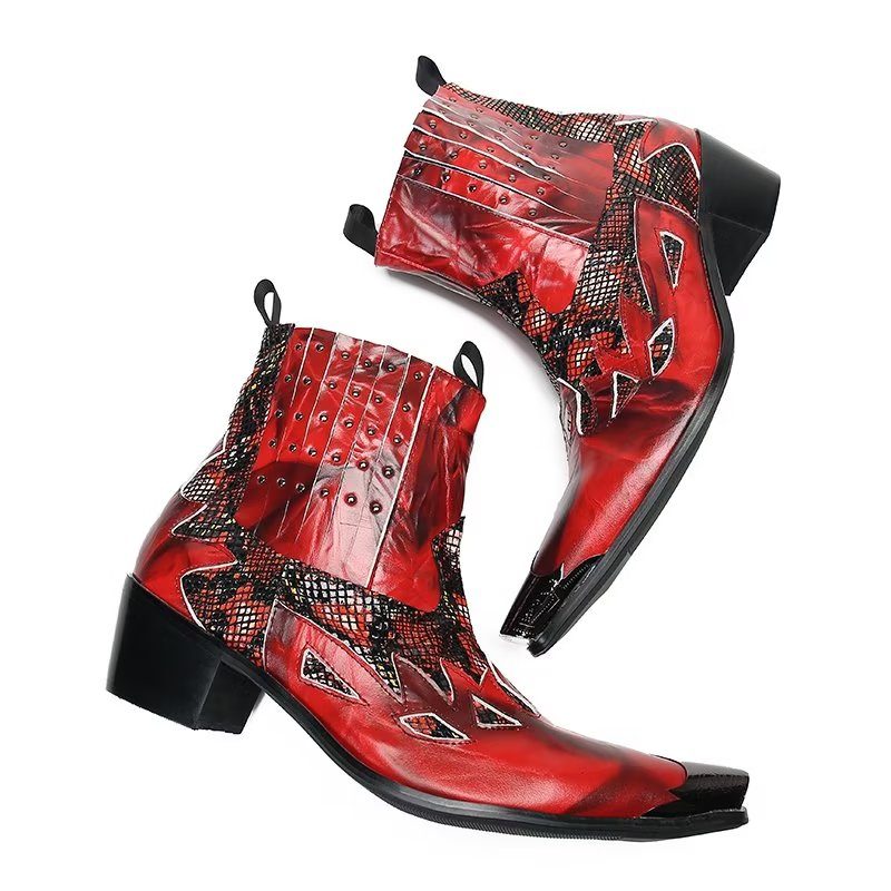 Herrstövlar I Äkta Läder Exotic Texture Dress Boots - Röd