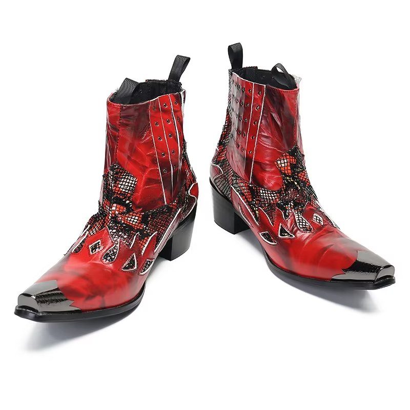 Herrstövlar I Äkta Läder Exotic Texture Dress Boots - Röd