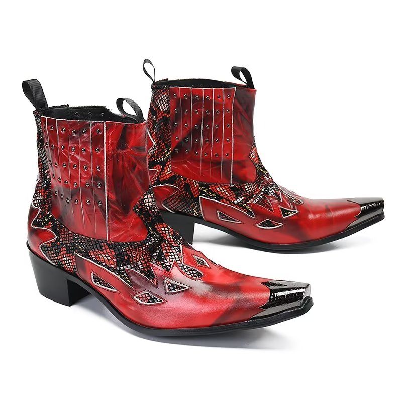 Herrstövlar I Äkta Läder Exotic Texture Dress Boots - Röd