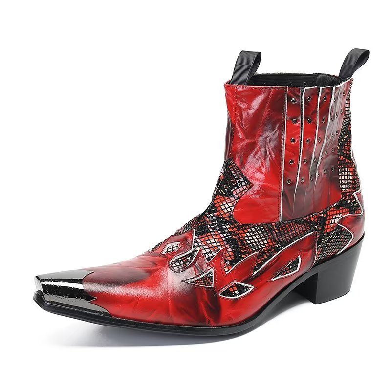 Herrstövlar I Äkta Läder Exotic Texture Dress Boots - Röd