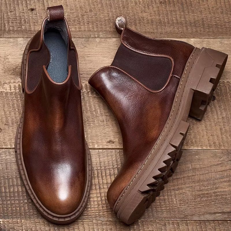 Herrstövlar Koläder Slip On Ankel Boots - Kaffe