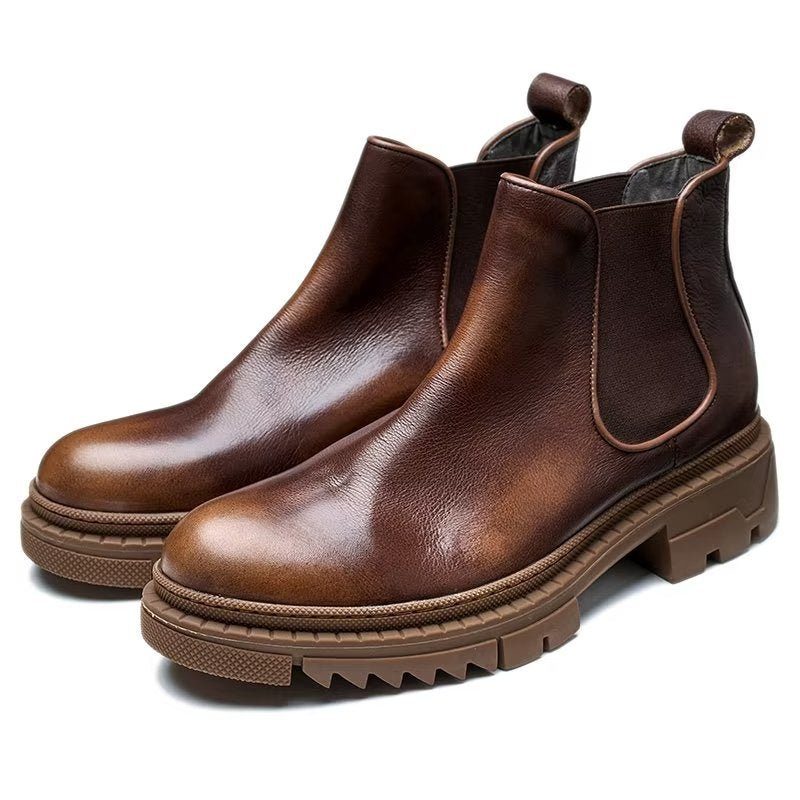 Herrstövlar Koläder Slip On Ankel Boots - Kaffe