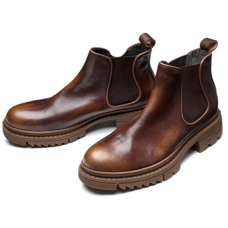 Herrstövlar Koläder Slip On Ankel Boots - Kaffe