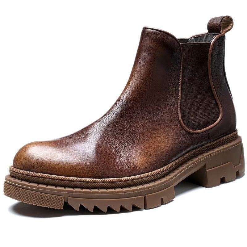 Herrstövlar Koläder Slip On Ankel Boots - Kaffe