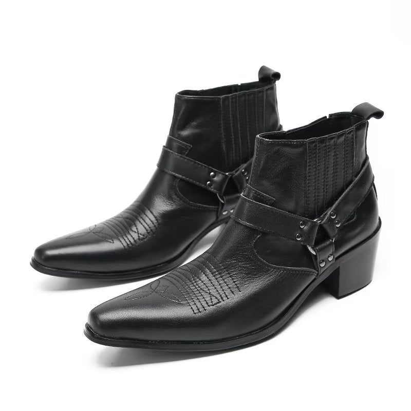 Herrstövlar Luxury Serpent Black Leather Party Ankel Boots - Svart