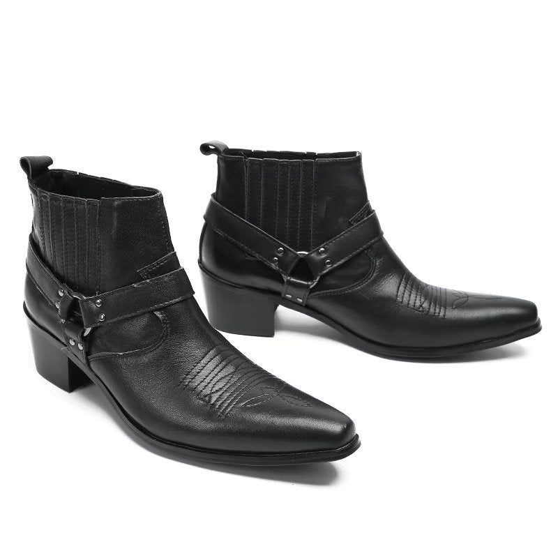 Herrstövlar Luxury Serpent Black Leather Party Ankel Boots - Svart