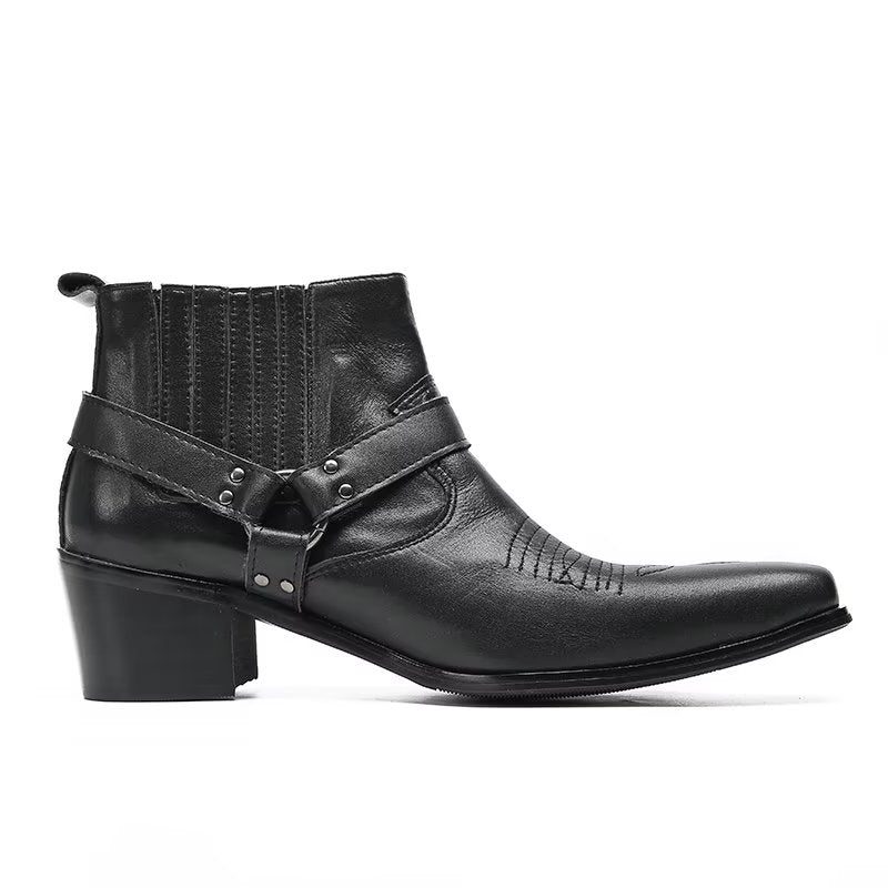 Herrstövlar Luxury Serpent Black Leather Party Ankel Boots - Svart