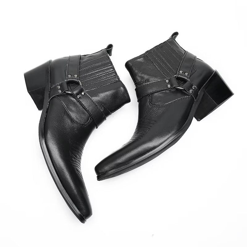 Herrstövlar Luxury Serpent Black Leather Party Ankel Boots - Svart