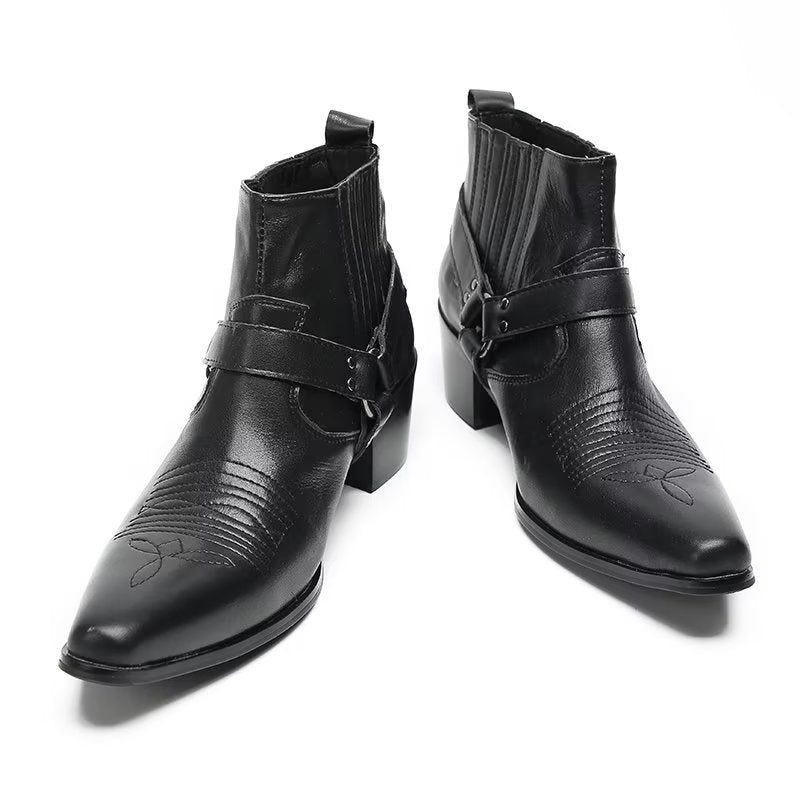 Herrstövlar Luxury Serpent Black Leather Party Ankel Boots - Svart