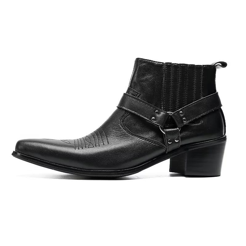 Herrstövlar Luxury Serpent Black Leather Party Ankel Boots - Svart