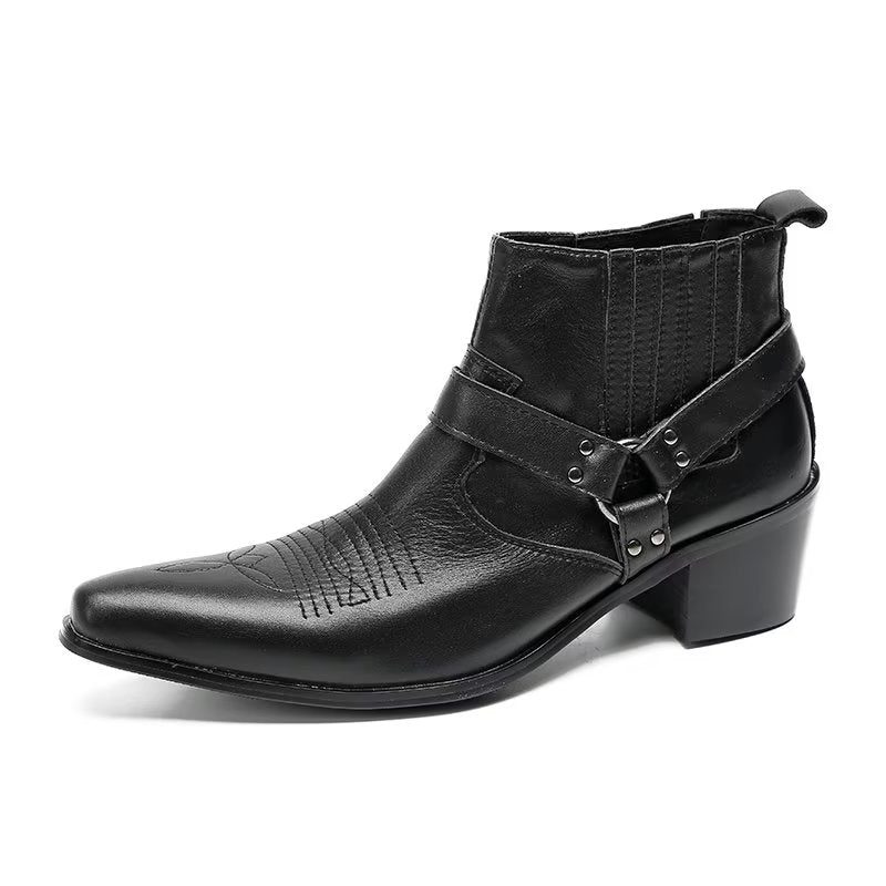 Herrstövlar Luxury Serpent Black Leather Party Ankel Boots - Svart