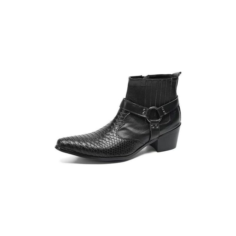 Herrstövlar Luxury Serpent Black Leather Party Ankel Boots - Svart