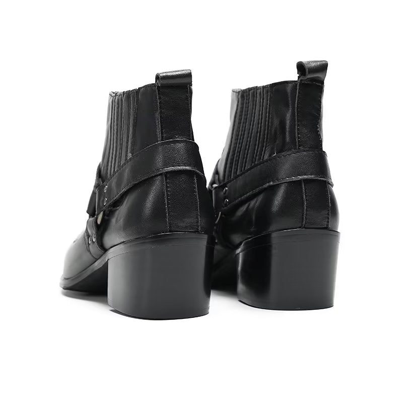 Herrstövlar Luxury Serpent Black Leather Party Ankel Boots - Svart