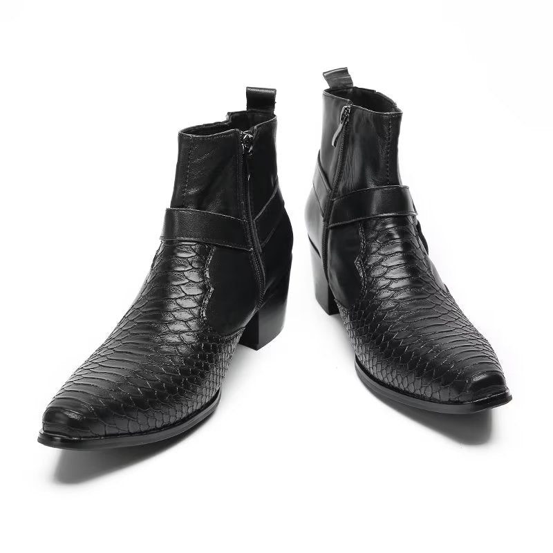 Herrstövlar Luxury Serpent Black Leather Party Ankel Boots - Svart