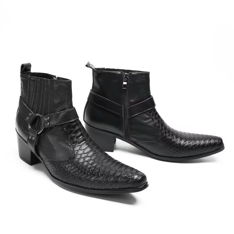 Herrstövlar Luxury Serpent Black Leather Party Ankel Boots - Svart