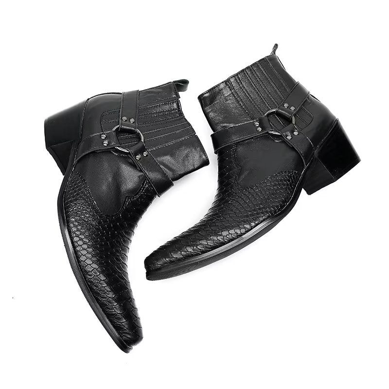 Herrstövlar Luxury Serpent Black Leather Party Ankel Boots - Svart