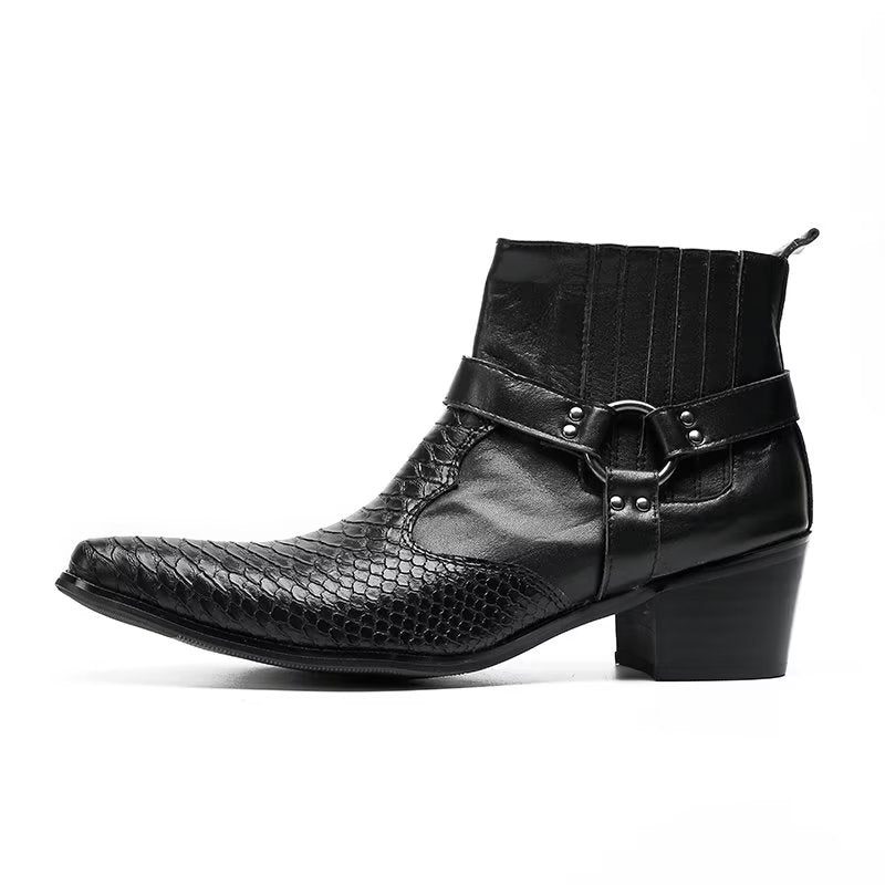 Herrstövlar Luxury Serpent Black Leather Party Ankel Boots - Svart