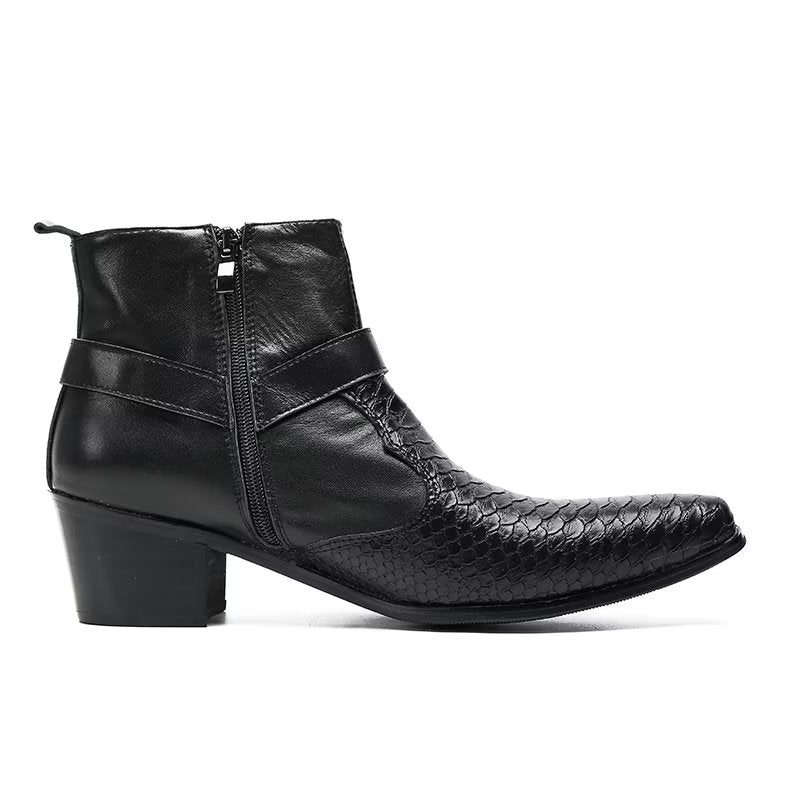 Herrstövlar Luxury Serpent Black Leather Party Ankel Boots - Svart