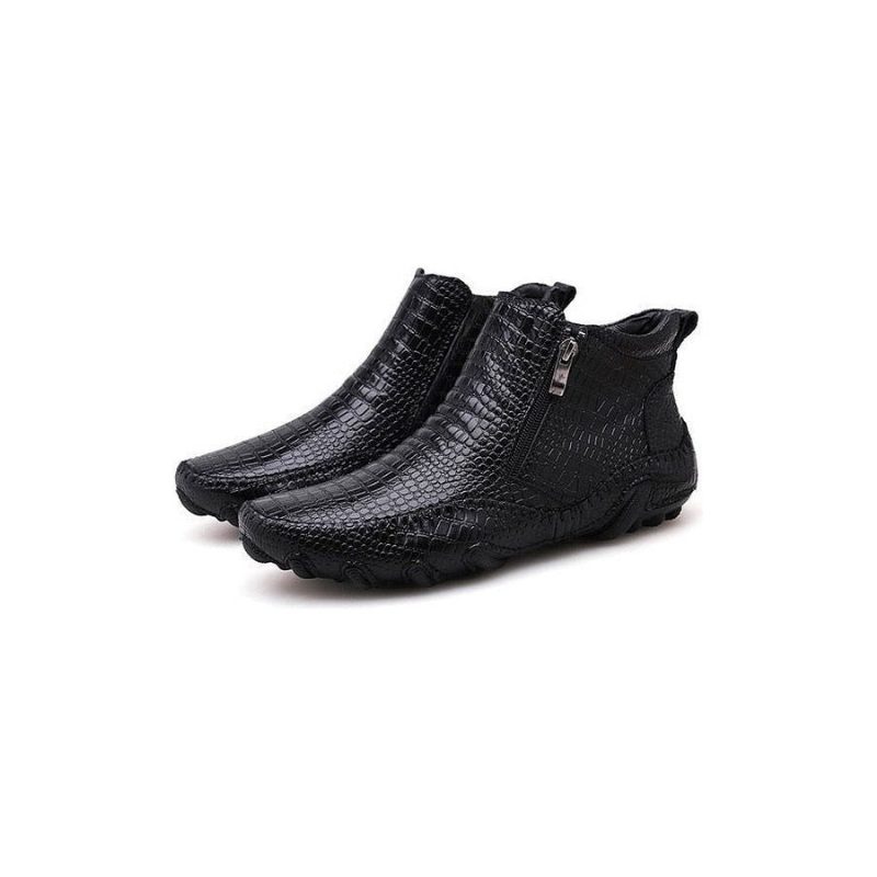 Herrstövlar Lyxiga Brittiska Alligator Läder Slip-on Ankel Boots - Svart