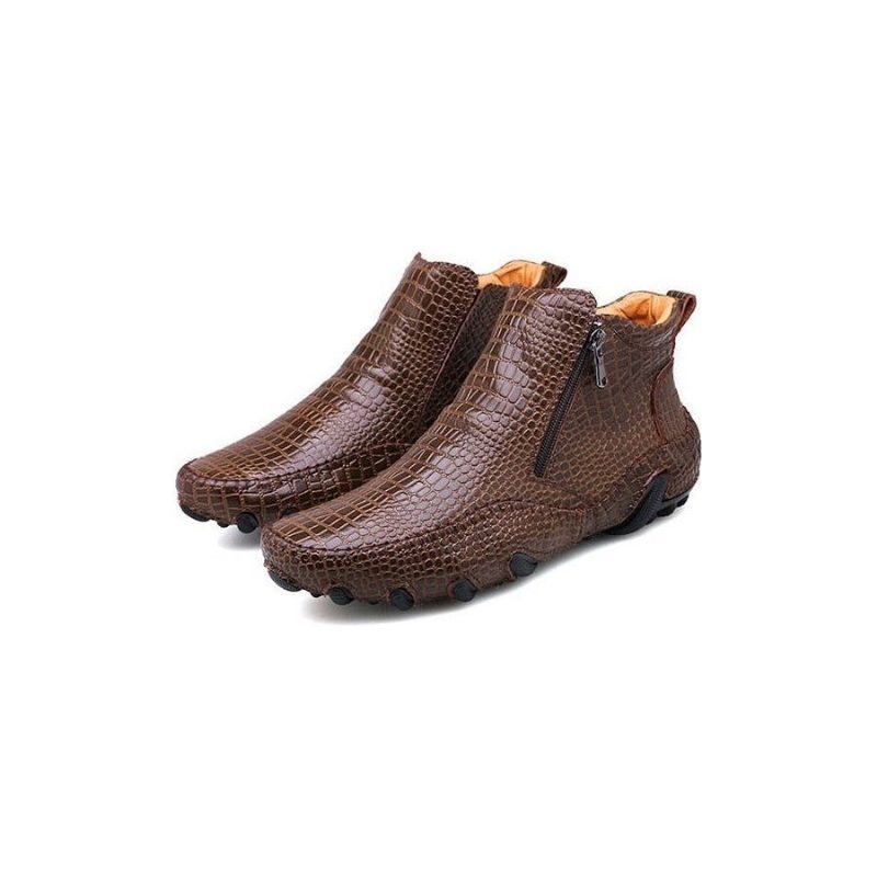 Herrstövlar Lyxiga Brittiska Alligator Läder Slip-on Ankel Boots - Kaffe 2