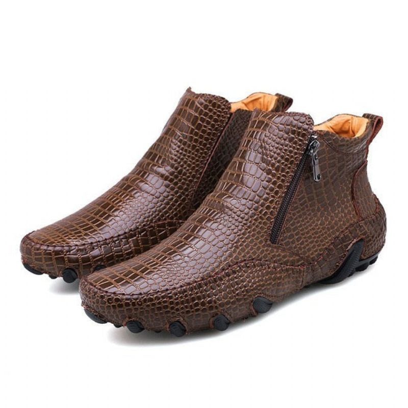 Herrstövlar Lyxiga Brittiska Alligator Läder Slip-on Ankel Boots - Kaffe 2