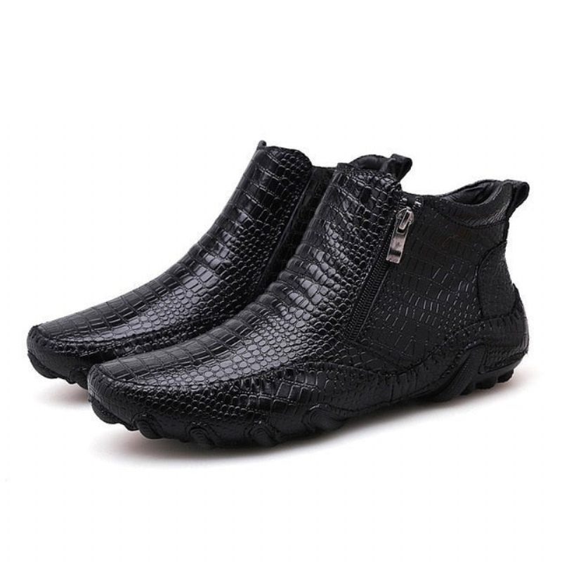 Herrstövlar Lyxiga Brittiska Alligator Läder Slip-on Ankel Boots - Svart