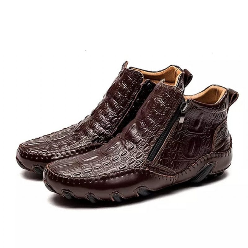 Herrstövlar Lyxiga Brittiska Alligator Läder Slip-on Ankel Boots - Kaffe