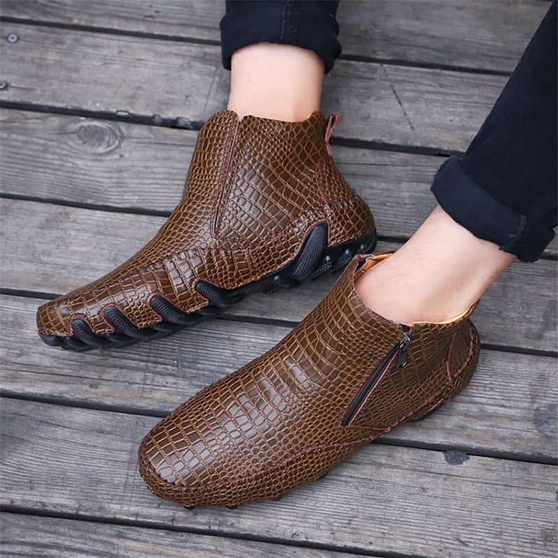 Herrstövlar Lyxiga Brittiska Alligator Läder Slip-on Ankel Boots - Kaffe 2