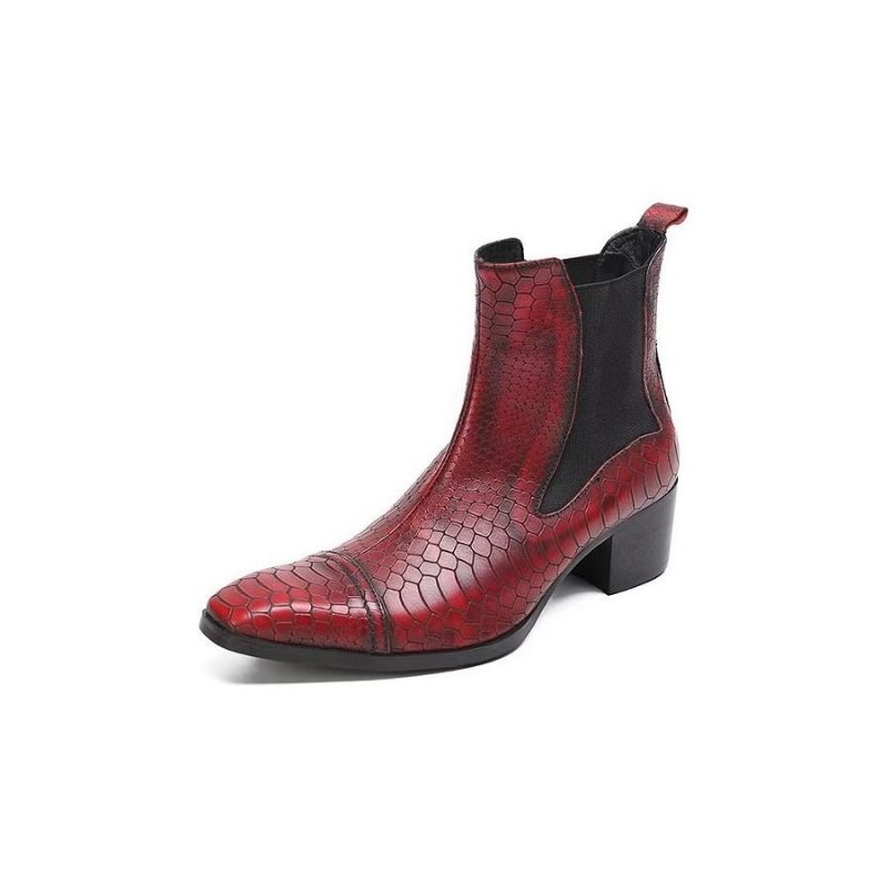 Herrstövlar Lyxiga Croc-textur Läder Statement Dress Boots - Röd